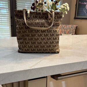 Michael Kors Tan and Gold Tote Bag